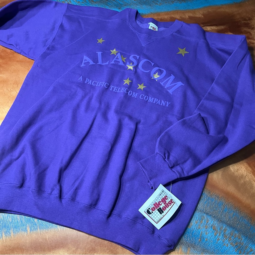 Vintage College House Alascom Purple Crewneck Sweatshirt XL New USA